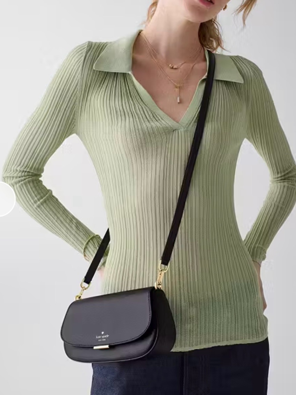 Kate Spade Black Pebbled Leather Mini Crossbody with Gold Accent Bar